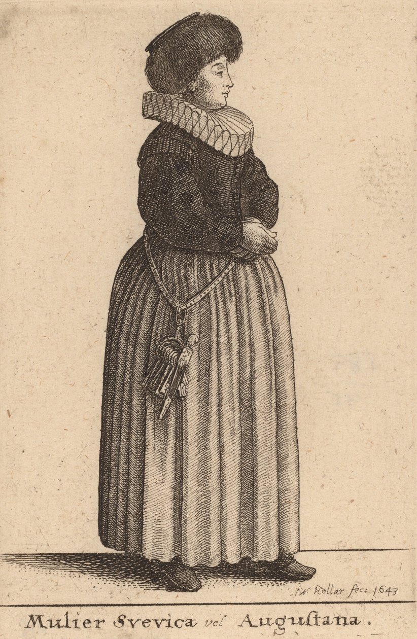 एक स्वेविका या ऑगस्टाना महिला, 1643। द्वारा Wenceslaus Hollar