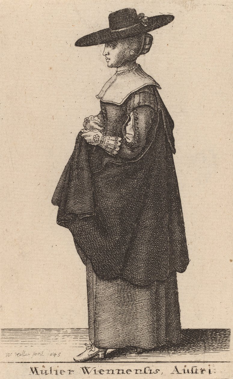 वियना की महिला, ऑस्ट्रिया, 1643। द्वारा Wenceslaus Hollar