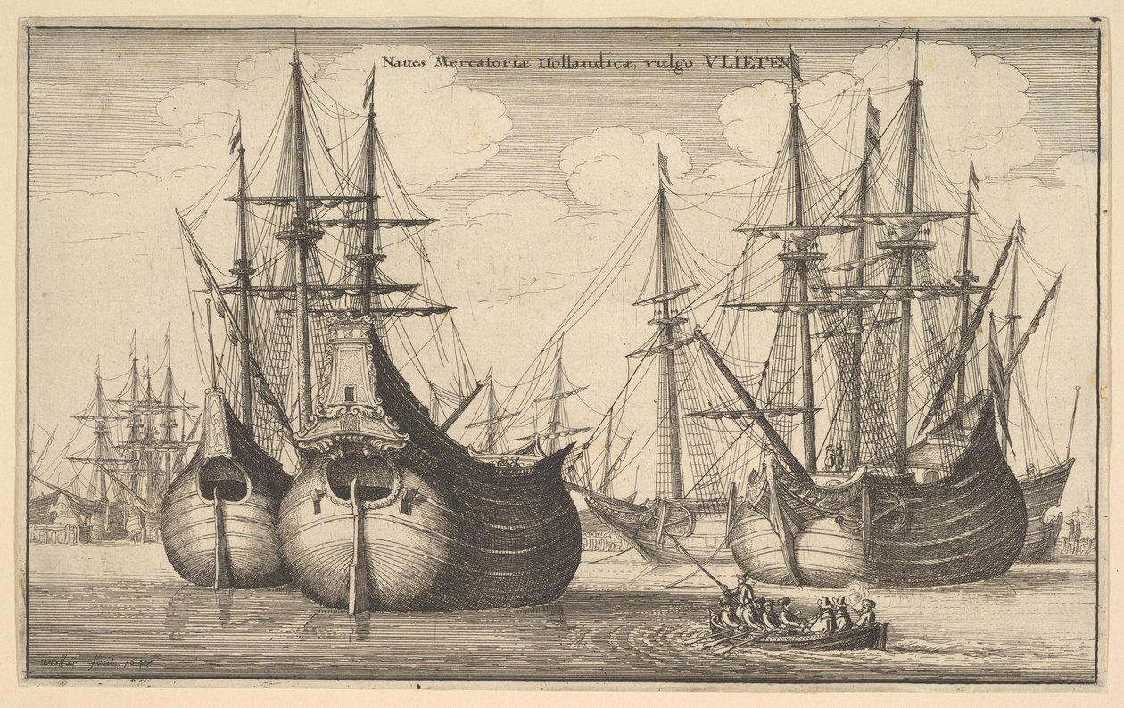 Mercantoriæ डच जहाजों, आम तौर पर डच Freighters या बांसुरी, 1647 vlieten। द्वारा Wenceslaus Hollar