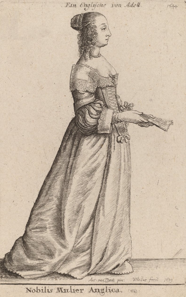 एक महान अंग्रेजी महिला, 1649। द्वारा Wenceslaus Hollar