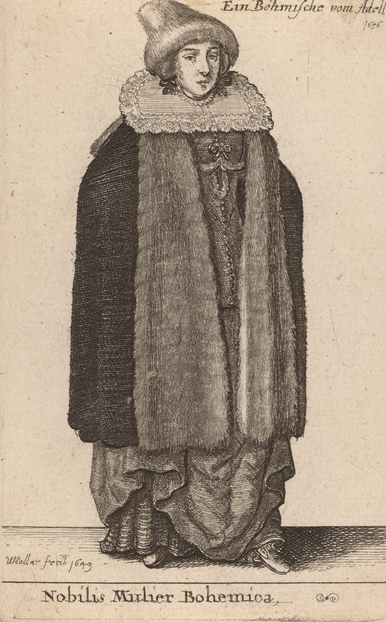 एक नोबल बोहेमियन महिला, 1649। द्वारा Wenceslaus Hollar