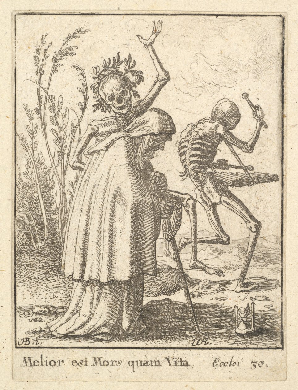 वृद्ध महिला, डांस ऑफ़ डेथ, 1651 से। द्वारा Wenceslaus Hollar