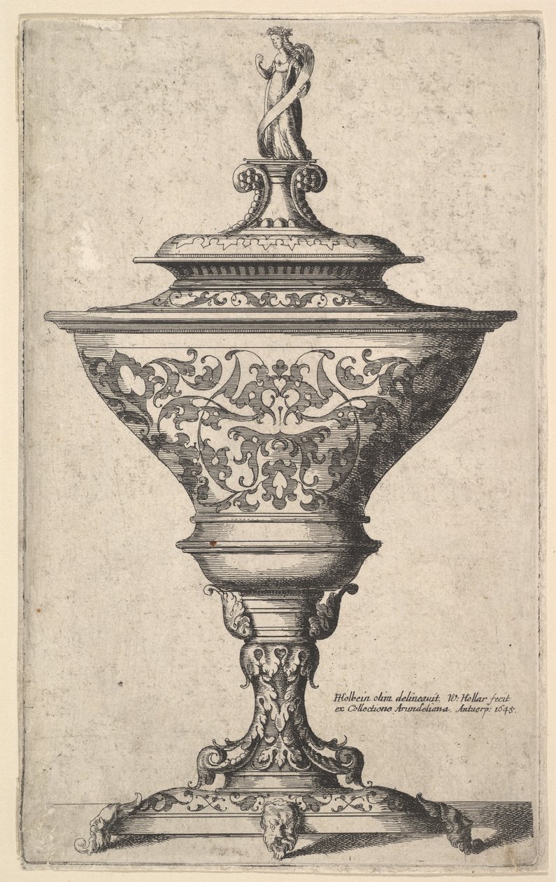 मास्क के पैरों पर अलंकृत गोबेल, 1645। द्वारा Wenceslaus Hollar