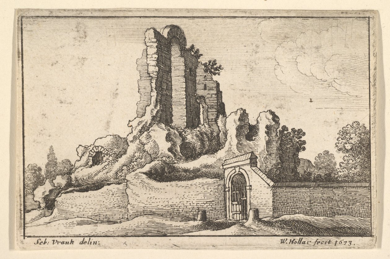 खंडहर और रोम में एस्क्विलाइन हिल पर एक वर्जित द्वार, 1673। द्वारा Wenceslaus Hollar