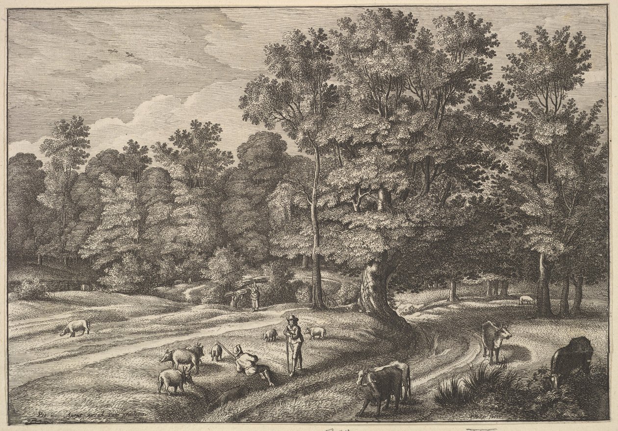 एक जंगल में चरवाहे, 1648-50। द्वारा Wenceslaus Hollar
