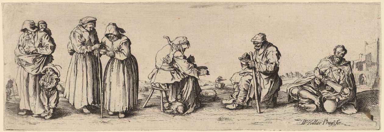 छह पुरुष और महिला भिखारी। द्वारा Wenceslaus Hollar