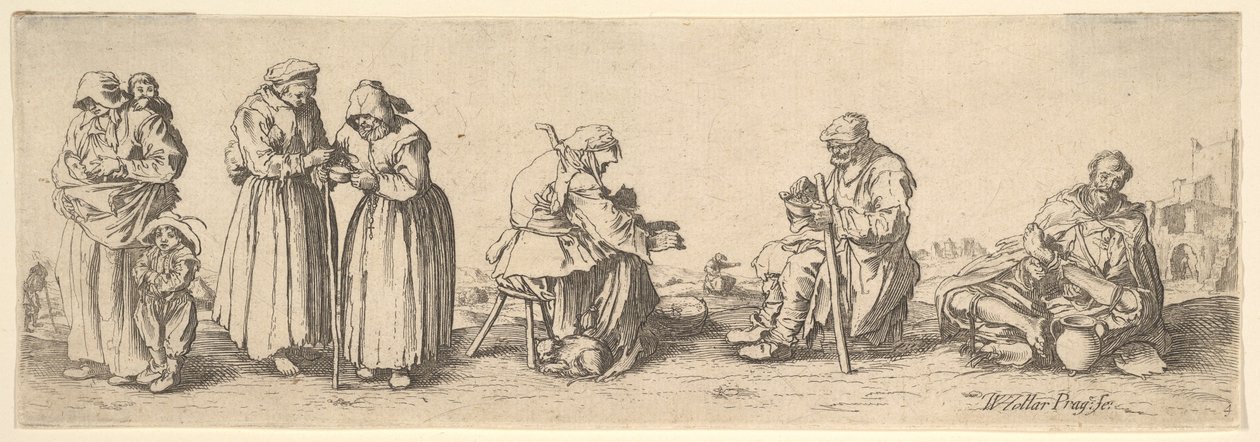 छह पुरुष और महिला भिखारी, 1630। द्वारा Wenceslaus Hollar