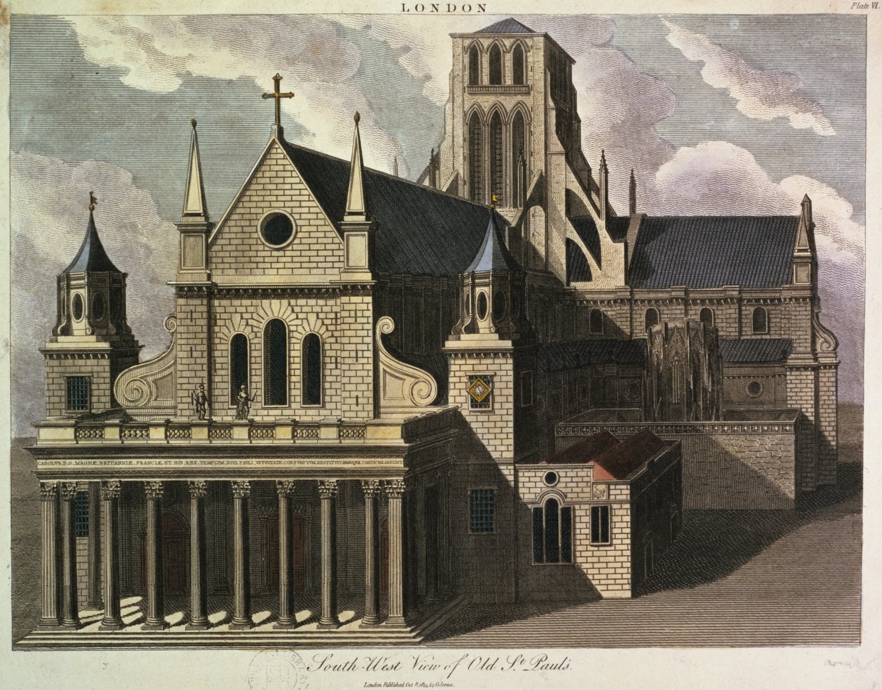 ओल्ड सेंट पॉल कैथेड्रल के दक्षिण की ओर द्वारा Wenceslaus Hollar