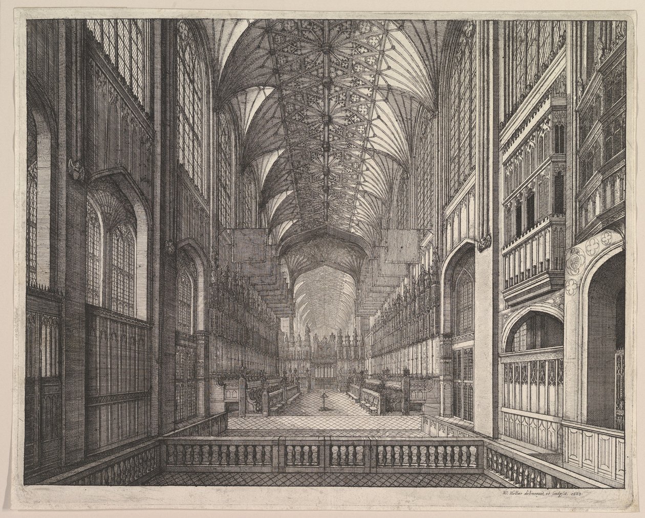सेंट जॉर्ज चैपल गाना बजानेवालों, विंडसर, 1663। द्वारा Wenceslaus Hollar