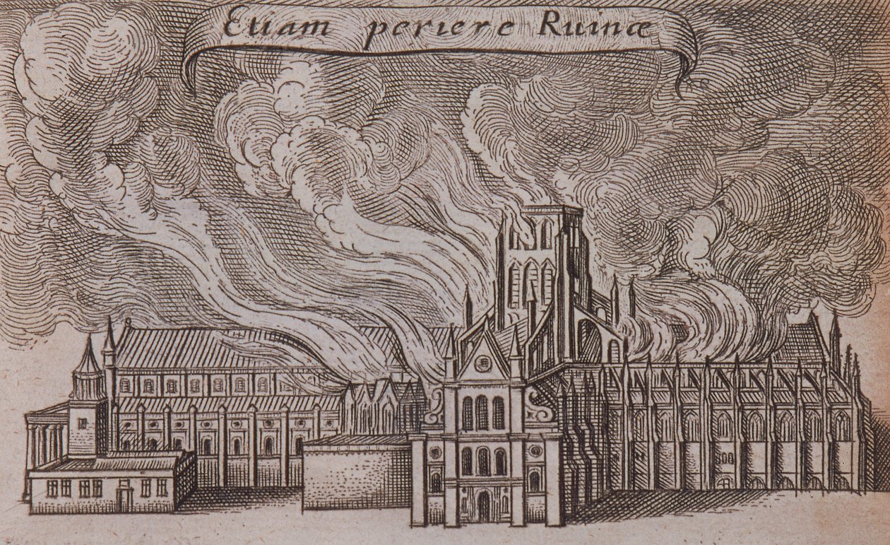 सेंट पॉल कैथेड्रल पुराना, लंदन, आग पर, 1666 द्वारा Wenceslaus Hollar