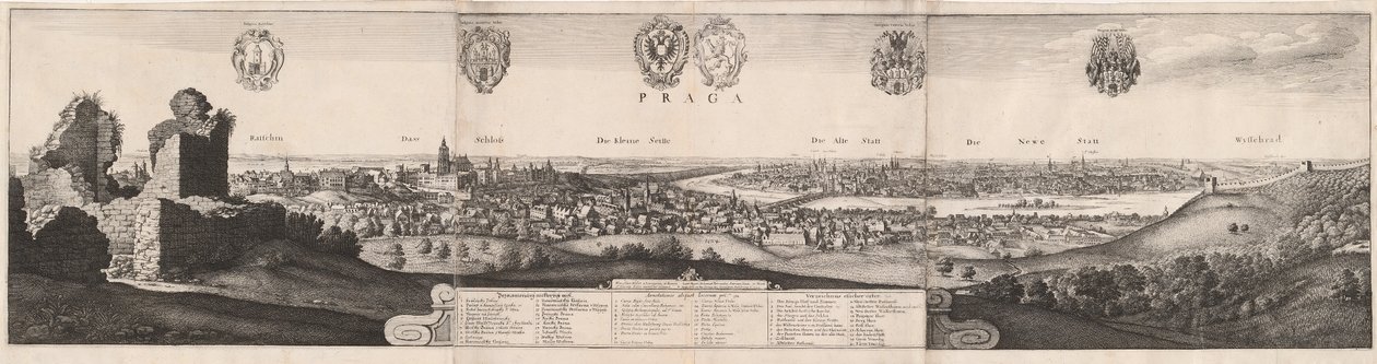 प्राग का महान दृश्य, 1649। द्वारा Wenceslaus Hollar