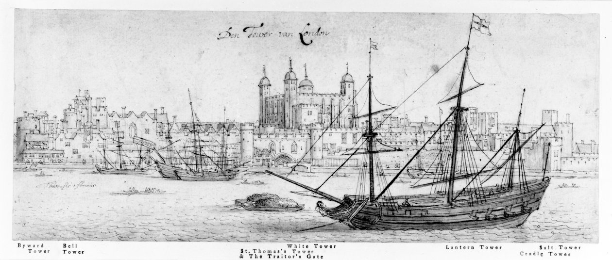 लंदन का टॉवर, c.1637-41 (कलम और स्याही, ग्रेफाइट और कागज पर wc) द्वारा Wenceslaus Hollar