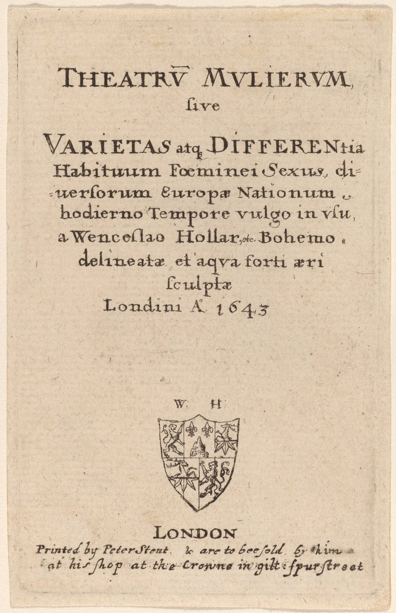 महिलाओं का रंगमंच: शीर्षक पृष्ठ, 1643। द्वारा Wenceslaus Hollar