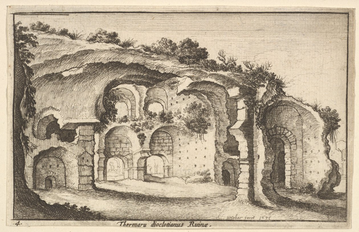 Diocletian, 1651 के स्नान का Thermaru diocletiani खंडहर। द्वारा Wenceslaus Hollar