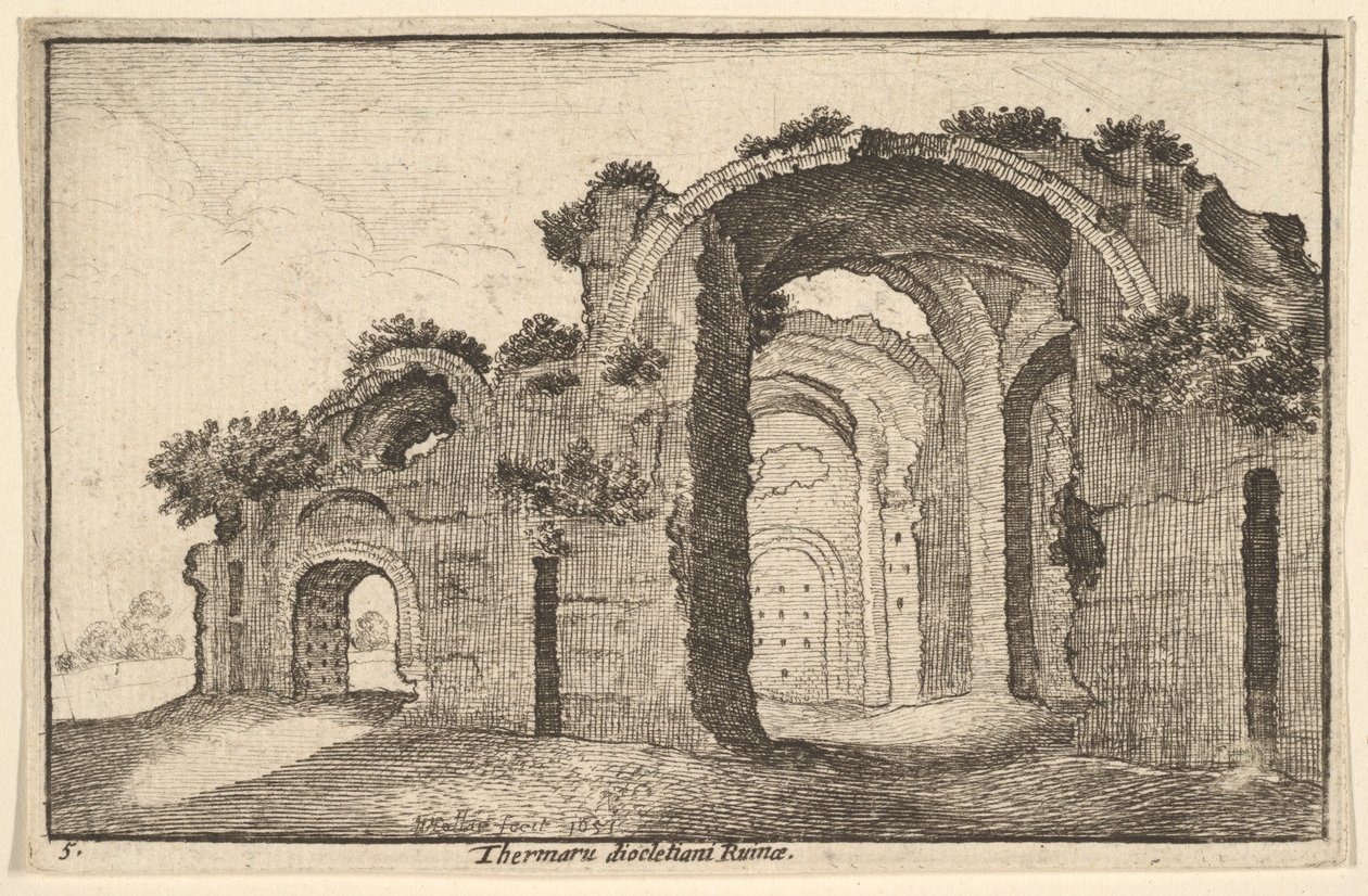 Diocletian, 1651 के स्नान का Thermaru diocletiani खंडहर। द्वारा Wenceslaus Hollar