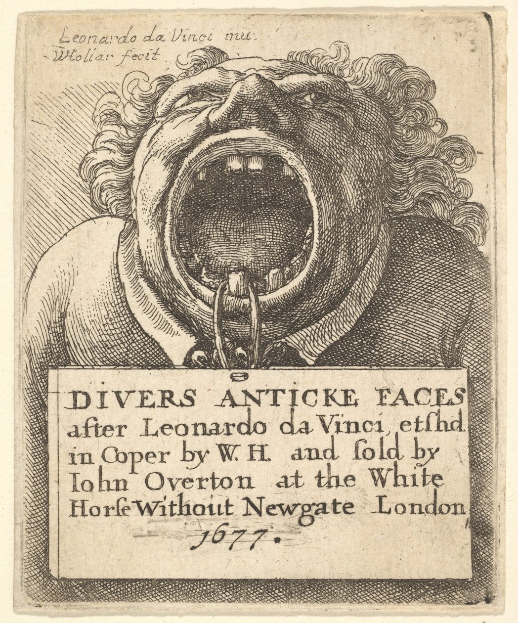 शीर्षक पृष्ठ, गोताखोर एंटिक चेहरे, 1677। द्वारा Wenceslaus Hollar