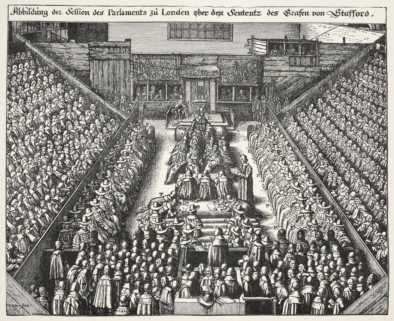 स्ट्रॉफोर्ड का परीक्षण, 22 मार्च 1641 द्वारा Wenceslaus Hollar