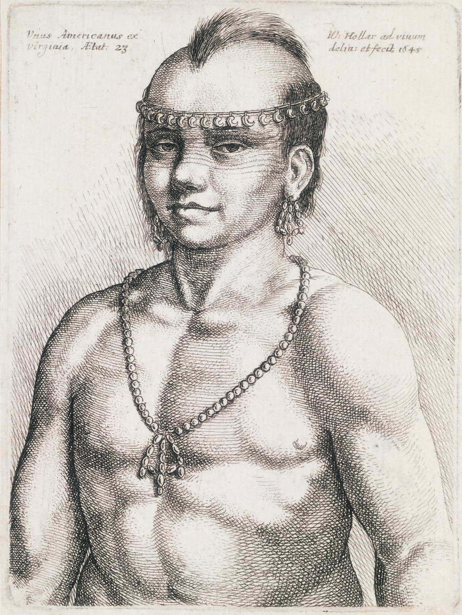 वर्जीनिया से तेईस वर्षीय भारतीय, वेंसस्लॉस होलर द्वारा उत्कीर्ण (1607-1677) द्वारा Wenceslaus Hollar
