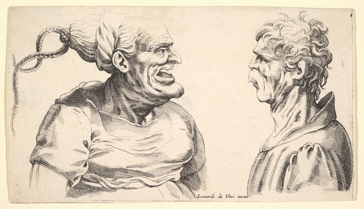 दो विकृत सिर, 1625-1744। द्वारा Wenceslaus Hollar