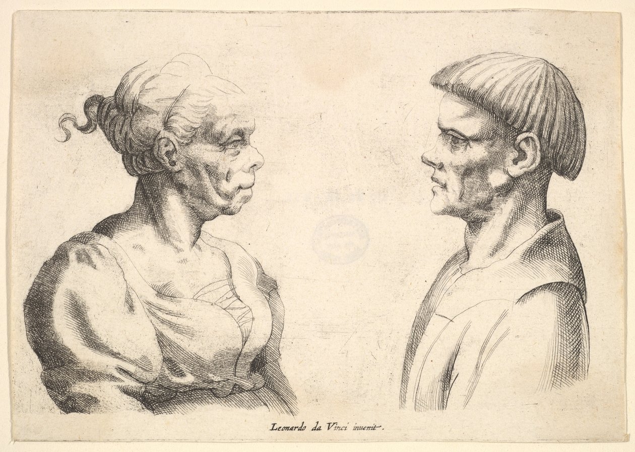 दो सिर, 1625-77। द्वारा Wenceslaus Hollar