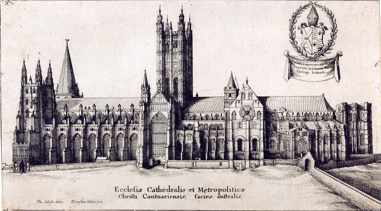 दक्षिण से कैंटरबरी कैथेड्रल का दृश्य, c.1638-66 द्वारा Wenceslaus Hollar