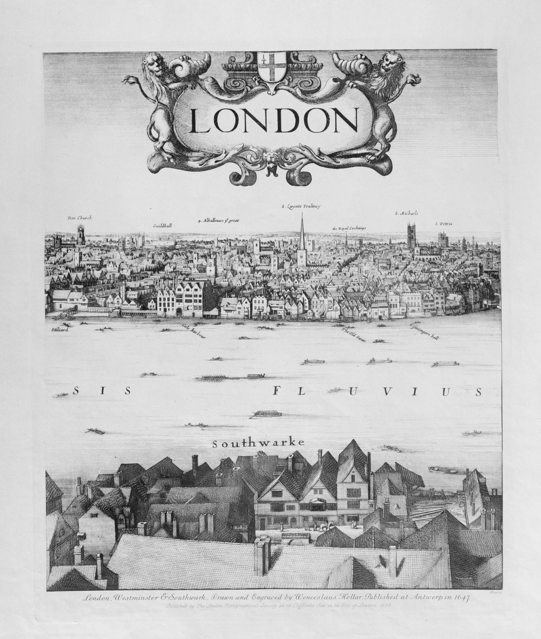 लंदन का दृश्य, 1647 प्रकाशित द्वारा Wenceslaus Hollar