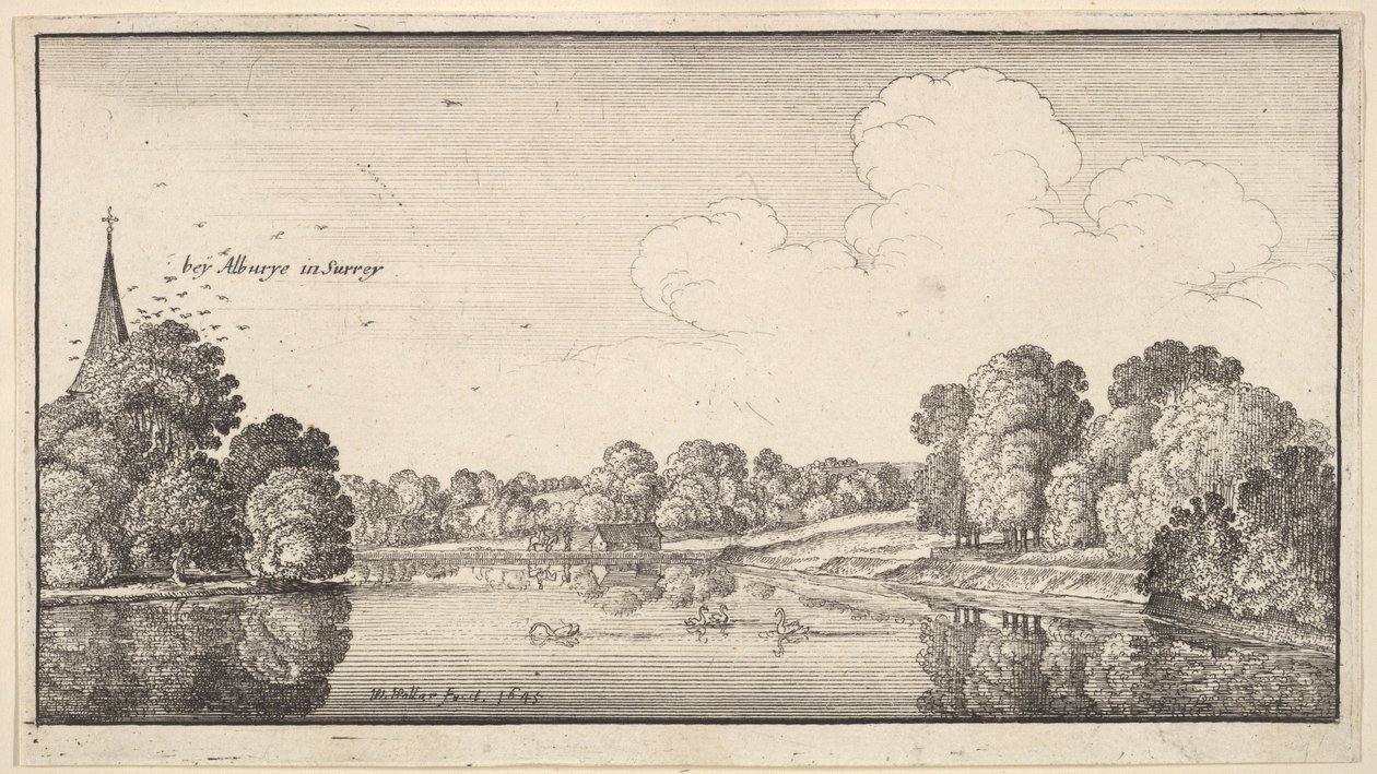 एल्बरी, सरे, 1645 के पास ग्रामीण इलाकों के दृश्य। द्वारा Wenceslaus Hollar