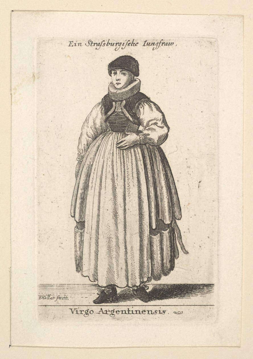 कन्या अर्जेंटीना। स्ट्रासबर्ग की अविवाहित महिला, 1625-77। द्वारा Wenceslaus Hollar