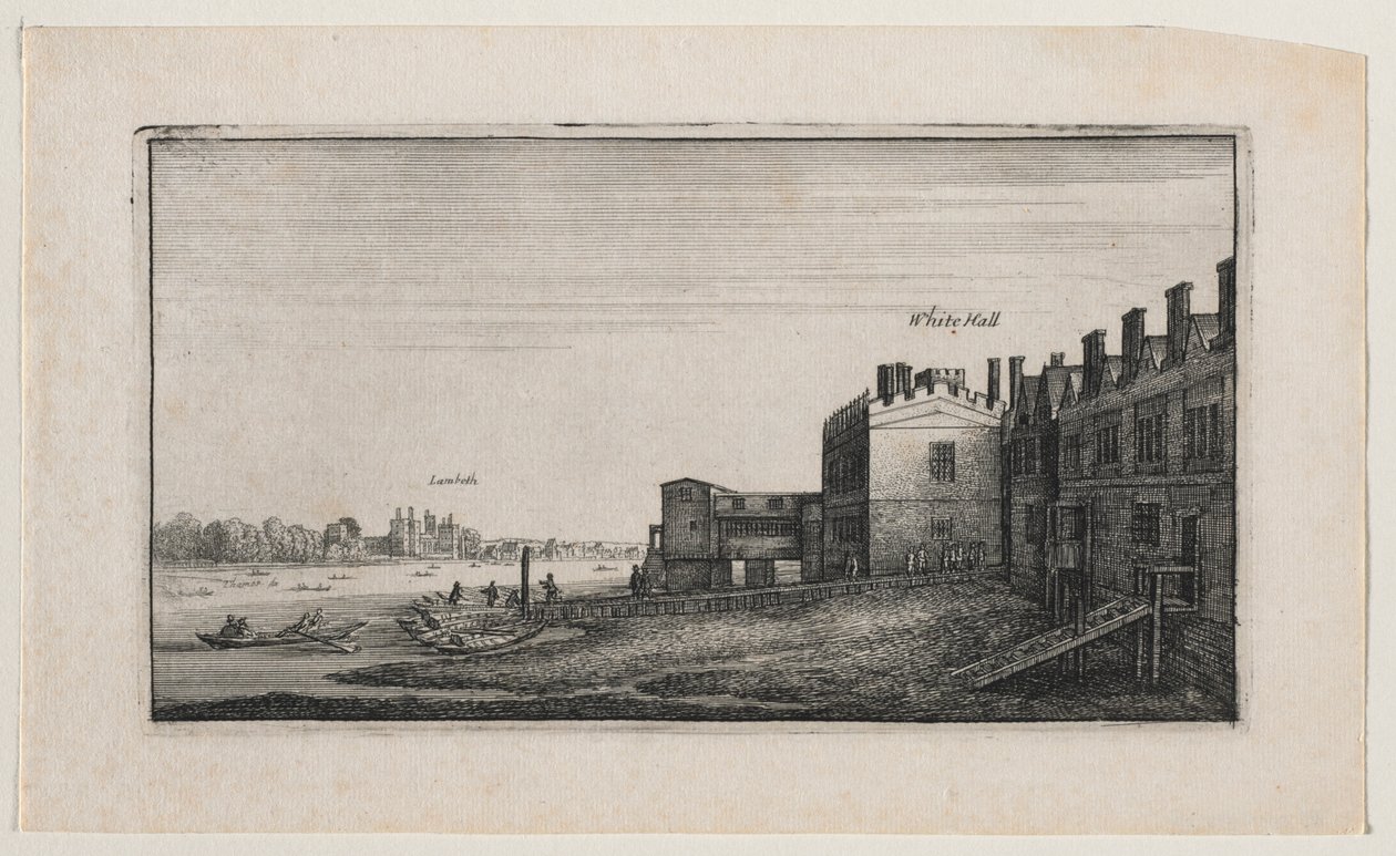 नदी से व्हाइटहॉल, दूरी में लम्बेथ के साथ। द्वारा Wenceslaus Hollar