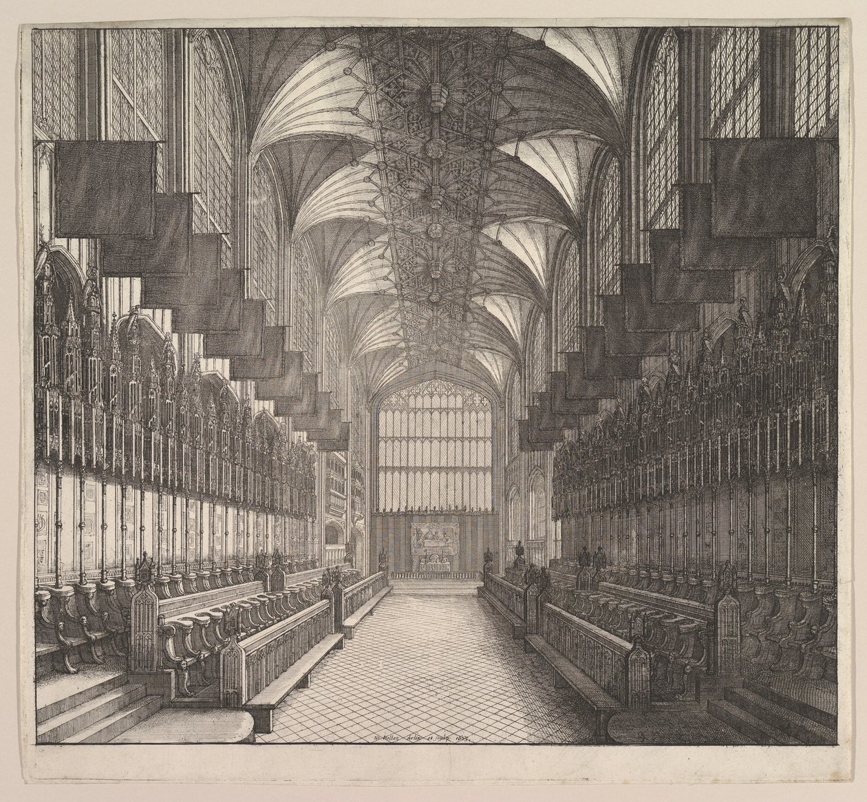 विंडसर कैसल, सेंट जॉर्जेस चैपल, चैयर, 1663। द्वारा Wenceslaus Hollar