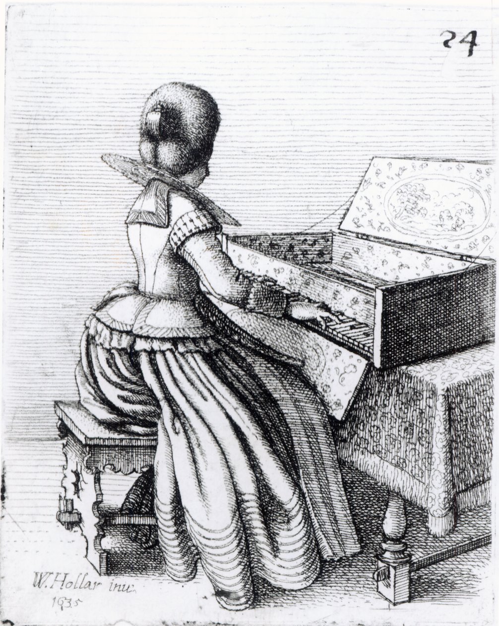वूमेन प्लेइंग ए कीबोर्ड, 1635 द्वारा Wenceslaus Hollar