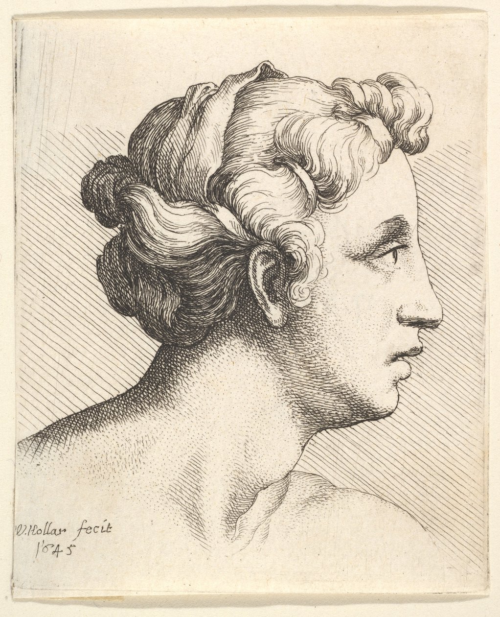 राइट टू राइट में बालों की बाध्यता वाली महिला, 1645। द्वारा Wenceslaus Hollar