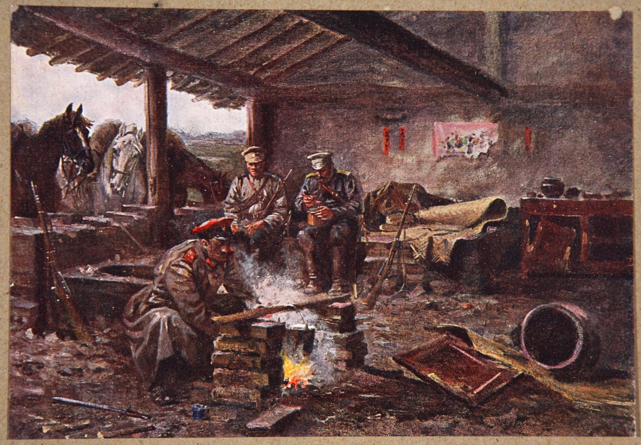 51 रेजीमेंट के दरोगाओं ने एक ध्वस्त किए गए प्रशंसकों को आश्रय दिया, &39;मंचूरिया: रुसो-जापानी युद्ध से चित्र&39;, ए। मार्टीनॉफ, सेंट पीटर्सबर्ग, 1907 द्वारा संपादित चित्र। द्वारा विक्टर मज़ोरोव्स्की