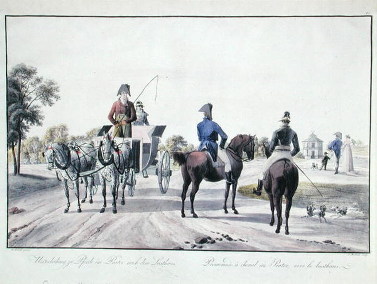 एडम वॉन बार्टश (1757-1821) 1804 (रंगीन उत्कीर्णन) द्वारा उकेरी गई प्रेटर पार्क, वियना में सवारी द्वारा विल्हेम अलेक्जेंडर (बाद में) कोबेला