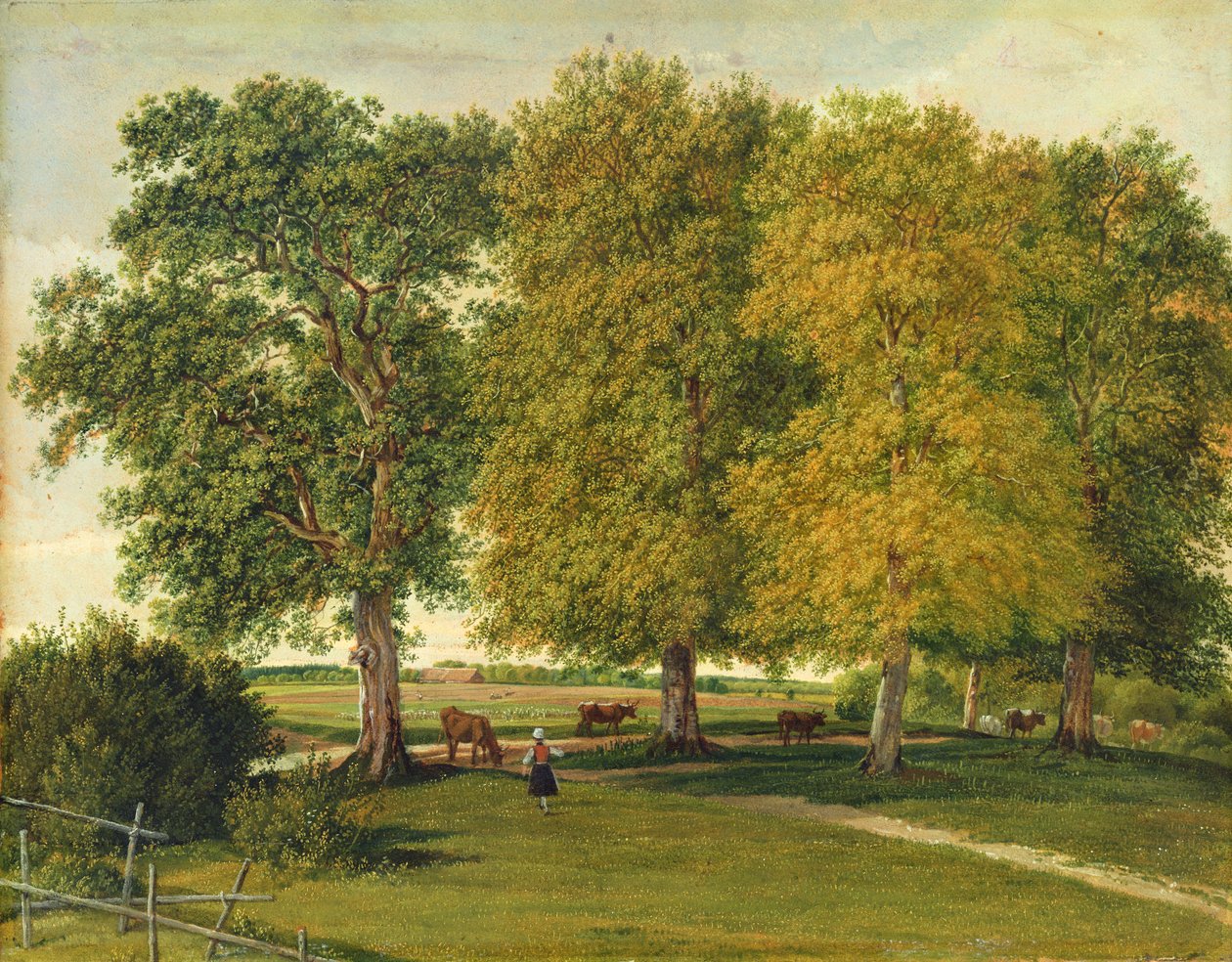 शरद ऋतु के पेड़ के नीचे मवेशी के साथ हैडर, c.1821 (कार्डबोर्ड पर रखे कागज पर तेल) द्वारा विल्हेम अलेक्जेंडर कोबेल