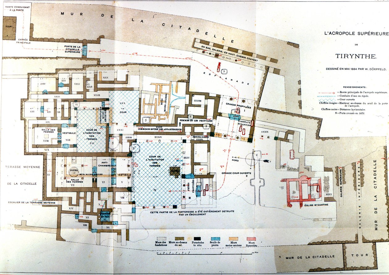 ग्रीस के प्राचीन शहर का नक्शा Tiryns, हेनरिक श्लीमैन, पेरिस द्वारा विल्हेम डोएरफेल्ड