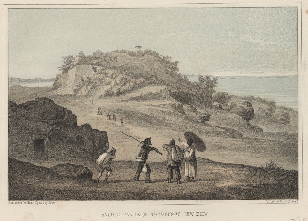 ना-गा-गूस-को के प्राचीन महल, ल्यू च्व, 1855 द्वारा विल्हेम जोसेफ हेन