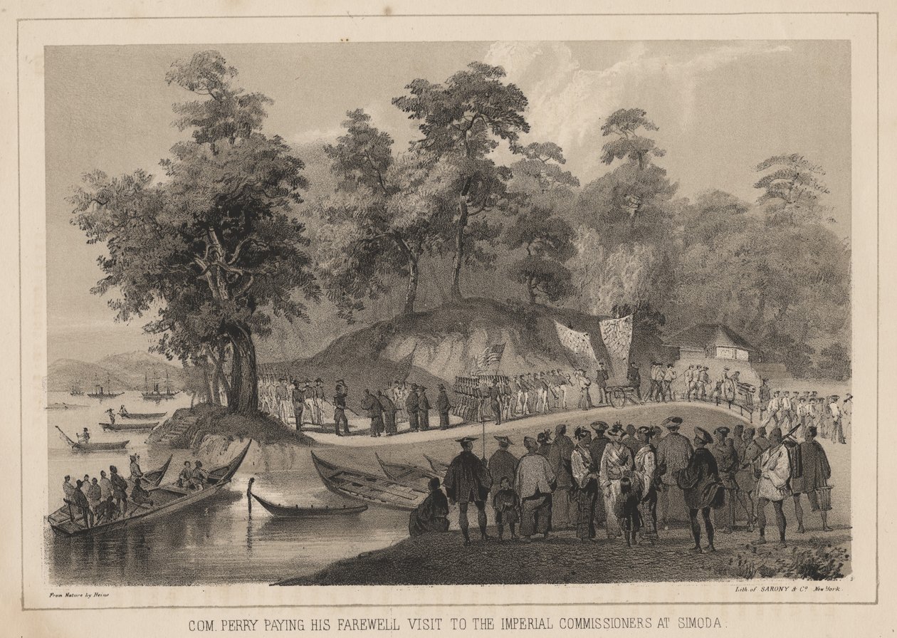 कॉम। पेरी ने 1855 में सिमोडा में इंपीरियल कमिश्नरों के लिए अपनी विदाई यात्रा का भुगतान किया द्वारा विल्हेम जोसेफ हेन