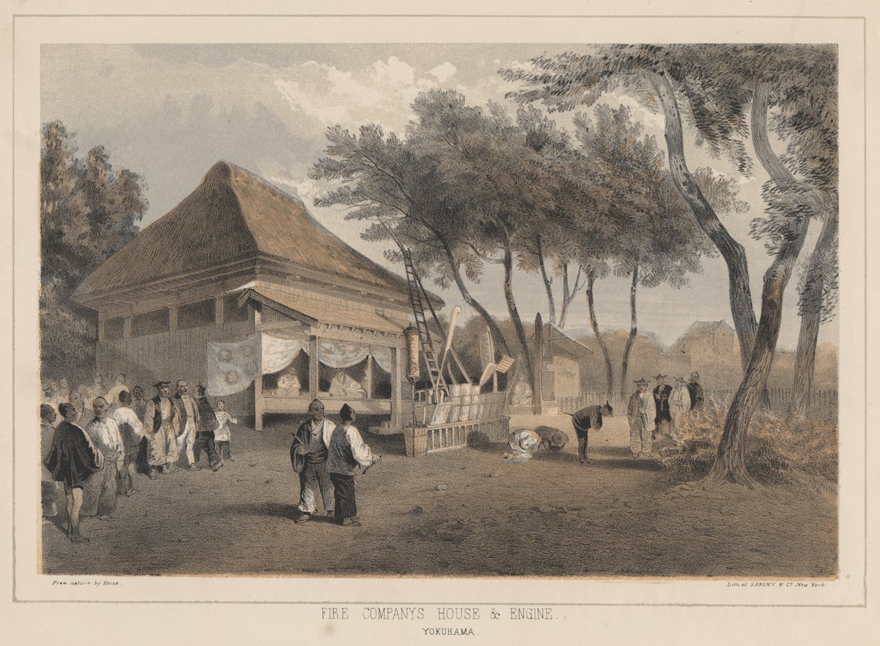 फायर कंपनी का हाउस अंडर इंजन, योकामा, 1855 द्वारा विल्हेम जोसेफ हेन