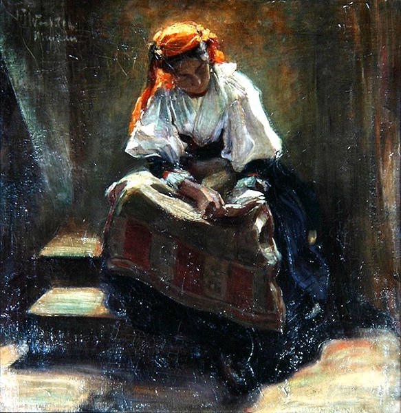 एक किताब वाली लड़की, c.1900 (कैनवास पर तेल) द्वारा विल्हेम वचटेल