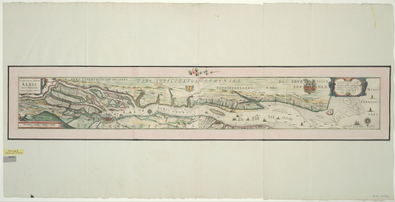 लोअर एल्बे का नक्शा, 1: 160 000, कॉपरप्लेट उत्कीर्णन, 1628 द्वारा विलेम जांज़ून ब्लाउ