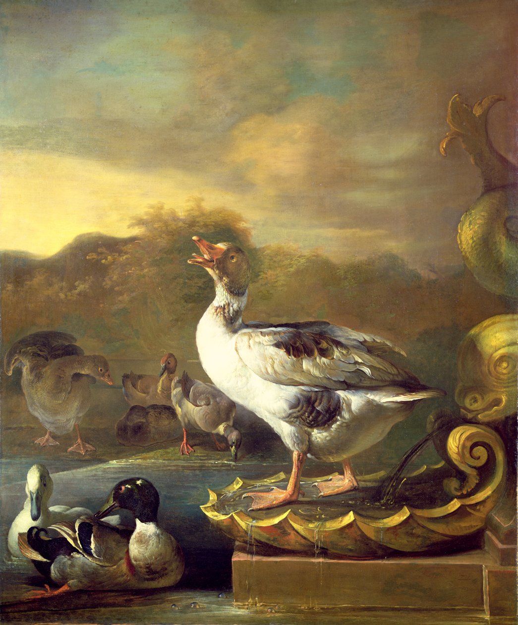 एक हंस और एक फव्वारा द्वारा अन्य जंगली Fowl द्वारा विलेम फ्रेडरिक वैन रोयन