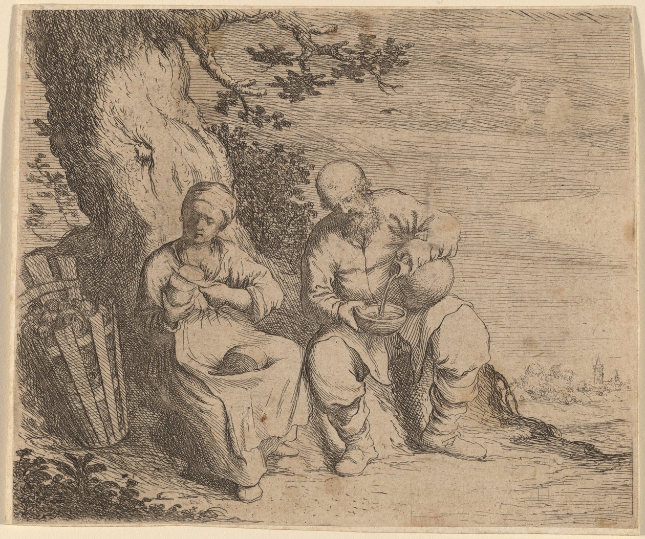 एक पेड़ के नीचे बैठे किसान युगल, c. 16301660. द्वारा विलेम बस्से