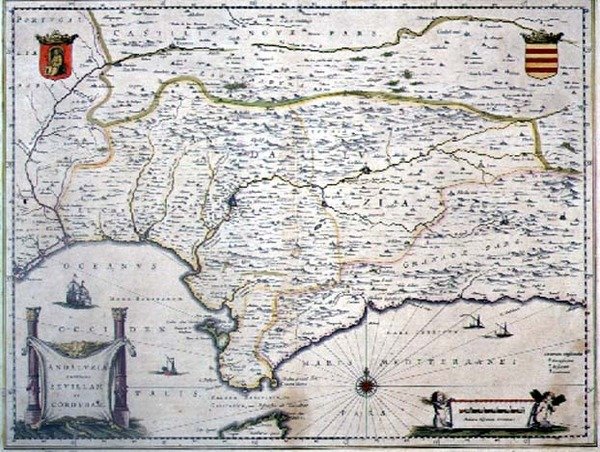 अंडालूसिया का नक्शा, स्पेन (उत्कीर्णन) द्वारा विलेम ब्लाउ