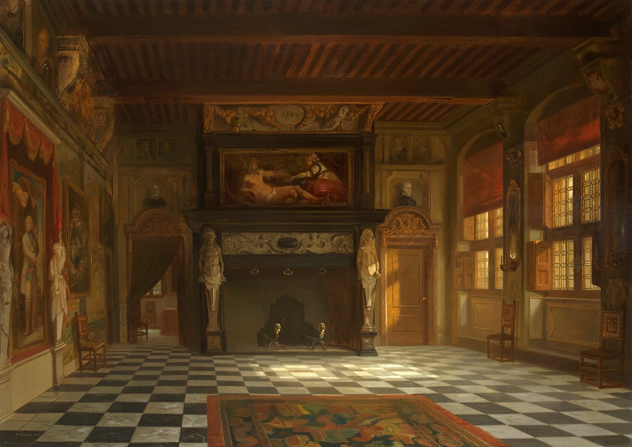 एंटवर्प, 1852 में टाउन हॉल स्टैडहिस में वेडिंग हॉल। द्वारा विलेम लिनिग द एल्डर