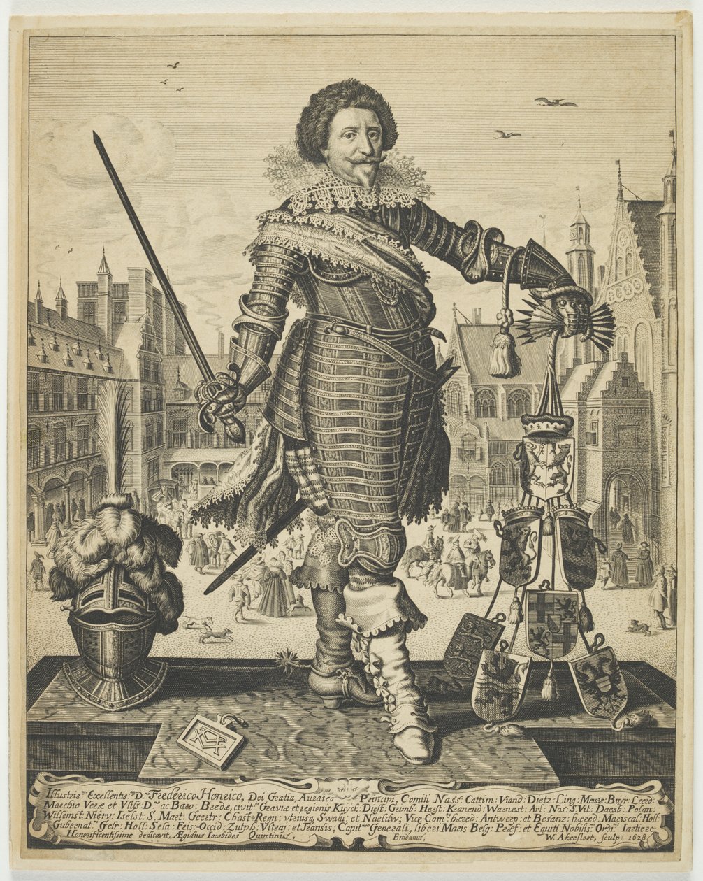 फ्रेडरिक हेंड्रिक, प्रिंस ऑफ ऑरेंज, c.1634 (उत्कीर्णन) द्वारा विलेम आउटगर्ट्ज़ एकर्सलूट