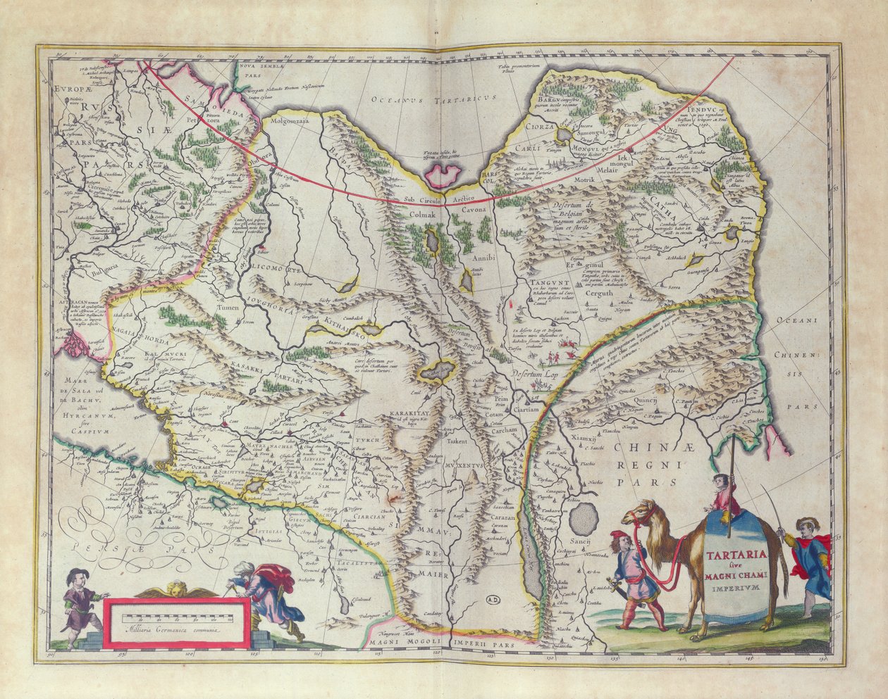 गोल्डन वर्ल्ड थिएटर न्यू एटलस, 1645 से साइबेरिया और चीन का नक्शा द्वारा विलेम जांज़ून ब्लाउ