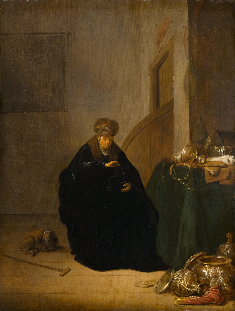 द गोल्ड वीगर, c.1635-1640 (पैनल पर तेल) द्वारा विलेम डी पुटर