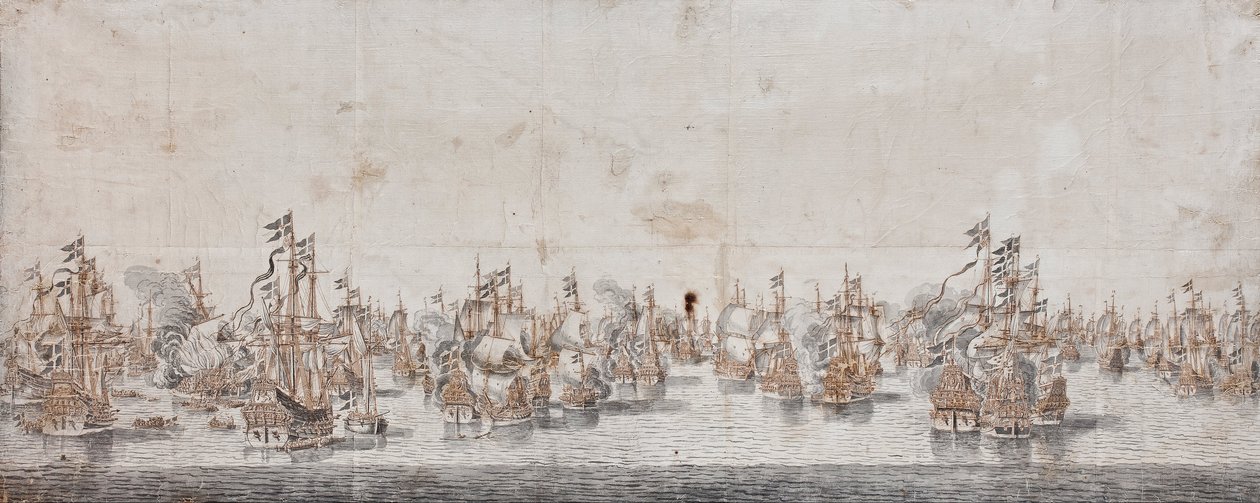Fehmarn की लड़ाई, c.1650 (स्याही और कागज पर धो) द्वारा विलेम वैन डे वेल्डे