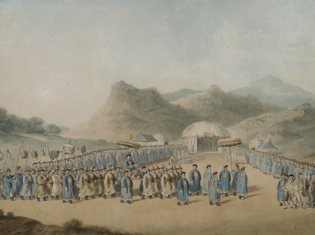 ब्रिटिश राजदूत, 1799 (कागज पर wc) प्राप्त करने के लिए टार्टरी में अपने तम्बू के लिए चीन के सम्राट का दृष्टिकोण द्वारा विलियम अलेक्जेंडर